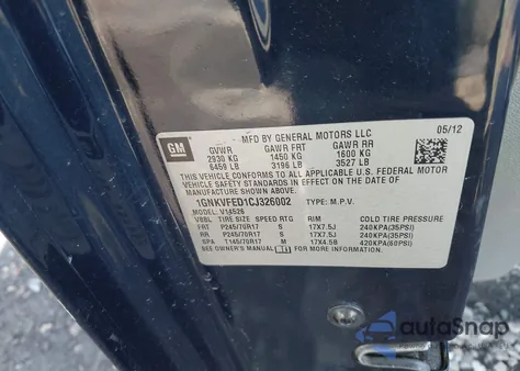 2012 Chevrolet Traverse Ls z USA, uszkodzony, nr VIN 1GNKVFED1CJ326002